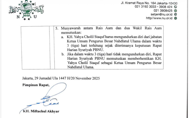 Tangkapan layar Surat Keputusan Rois Syuriah PBNU. - Istimewa