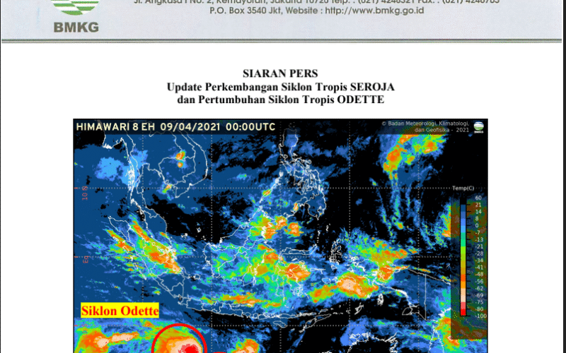 siklon tropis Seroja ( Foto Tangkapan Layar BMKG)