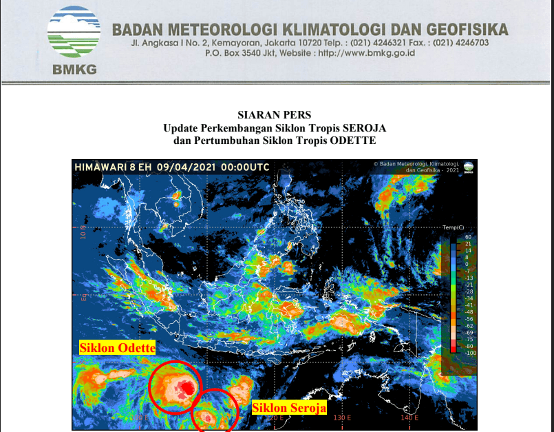 siklon tropis Seroja ( Foto Tangkapan Layar BMKG)
