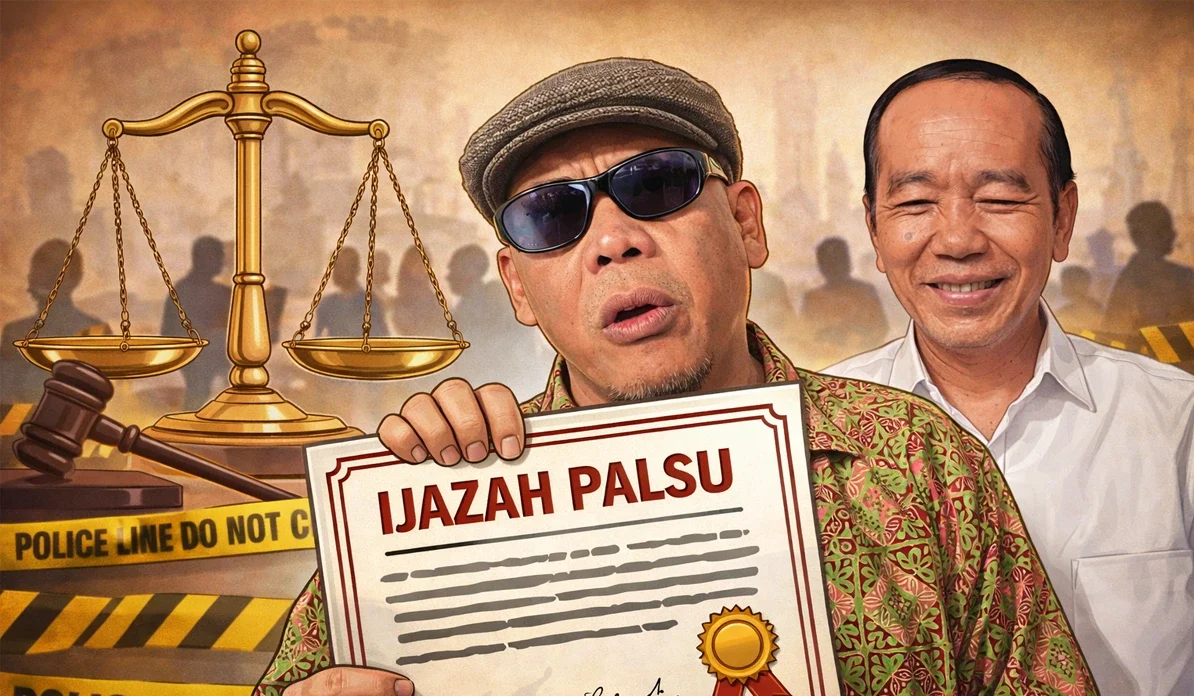 Ilustrasi gambar Kasus Ijazah Palsu Jokowi - Gambar di buat dengan Ai - beritanda.com